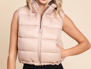 Mocha High Neck Zipper Puffer Vest