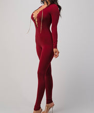 Load image into Gallery viewer, Wine “Gold Chain” Jumpsuit
