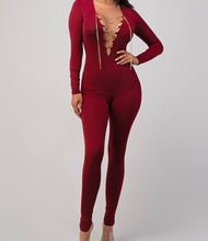 Load image into Gallery viewer, Wine “Gold Chain” Jumpsuit
